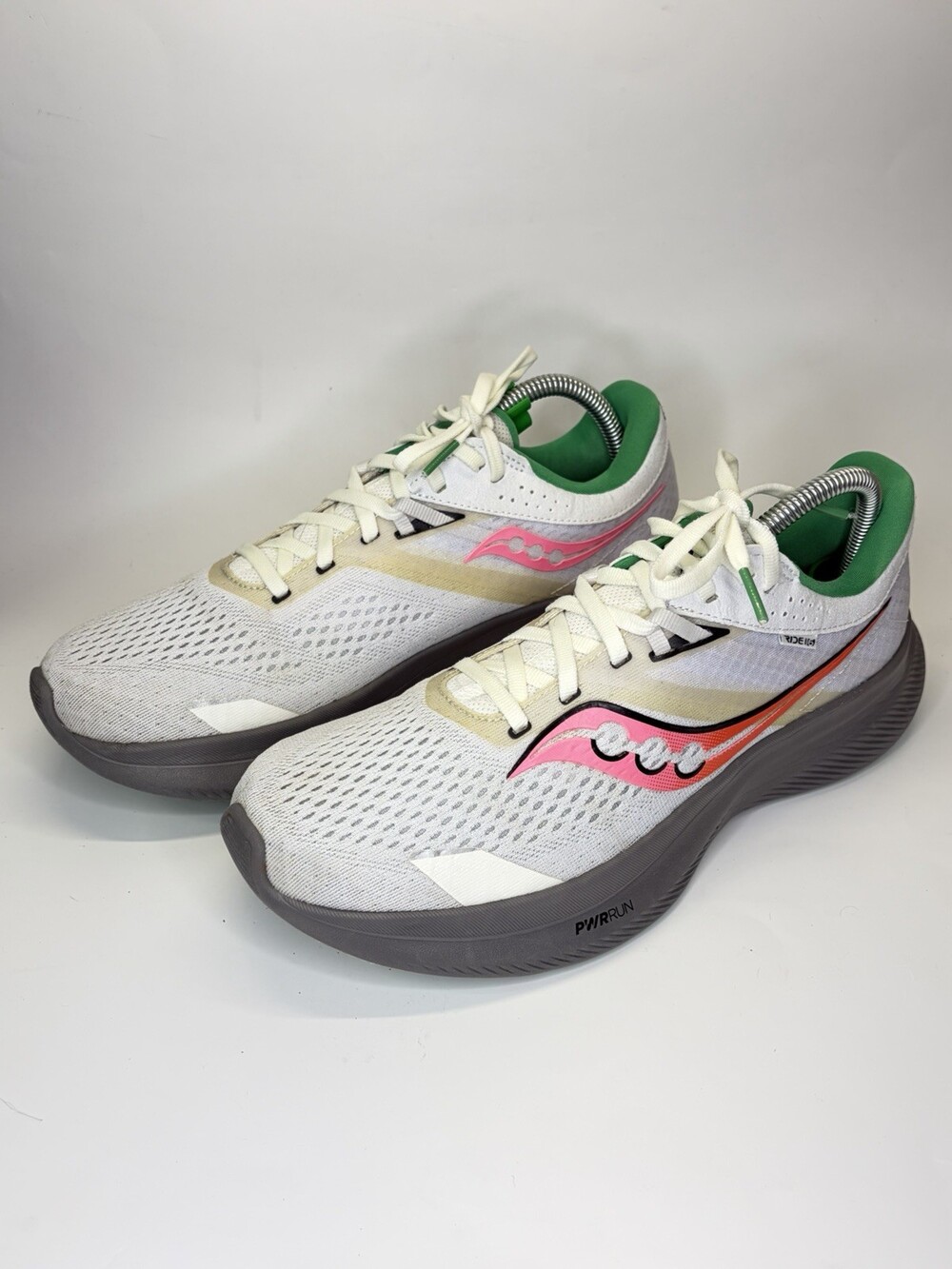 Saucony Ride 15 Womens Size 10 White Pink Green Running Shoes Sneakers S10729